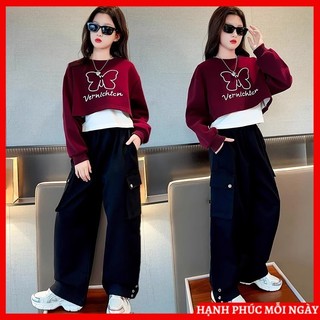  Đồ bộ dài tay set 3 món thu đông cho bé gái size nhỡ đại 18-50kg mẫu VER .Bộ thu đông nữ cho trẻ em bé gái 6-14 tuổi 