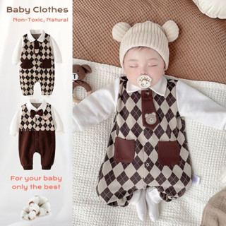  Xuân Thu Mới Quần Áo Cho Bé Trai Bé Gái Dài Tay Body Áo Polo Cho Bé Phong Cách Quý Ông Siêu Đẹp Trai Hình Thoi Thiết Kế Onesie 