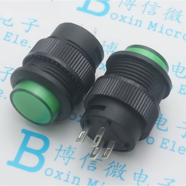 Có đèn không cần khóa / Công tắc nút nhấn tự đặt lại / R16-503BD Tròn 16MM 3A / 250V Xanh