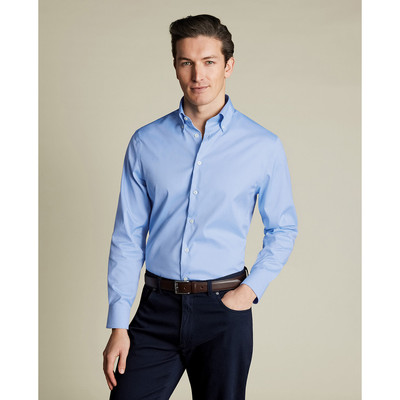 CHARLES TYRWHITT - Áo sơ mi nam cổ bẻ tay dài Button Down Collar Non Iron_FOB0206-SKY