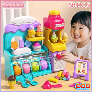 58PCS Bộ đồ Chơi Máy Làm Kem Từ đất Sét,Vật Liệu Chất Lượng Cao,Không Chứa Chất Màu,Đồ Chơi Nấu ăn Cho Bé Gái