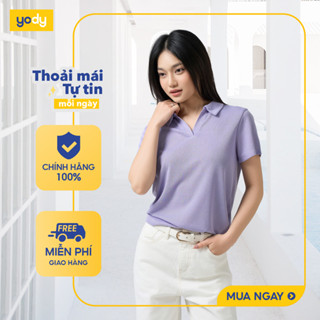   Áo polo nữ YODY dệt hoa tiết co giãn không bai gião thoải mái khi mặc WCPO25S008