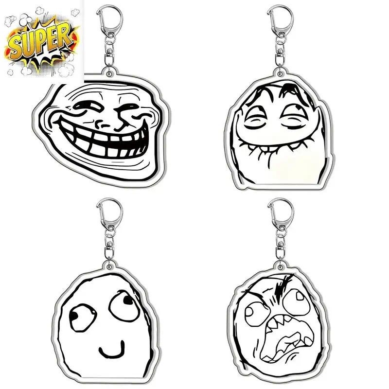 Funny TrollFace Keychain for Accessories Bag NoMeGusta Rage Face ForeverAlone Pendant Key Chain Ring