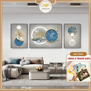  Bộ 3 Tranh Nghệ Thuật Tráng Gương Hiện Đại Tài Lộc Kèm Đồng Hồ Treo Tường Trang Trí Nhà Cửa Phòng Khách 
