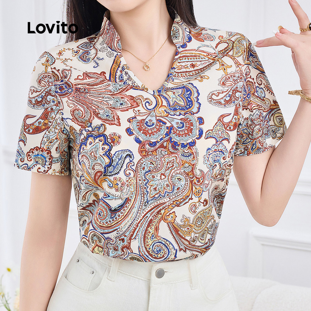 Lovito Áo sơ mi bình thường phong cách quốc gia Áo sơ mi Xuân/Hè cho phụ nữ L155ED747