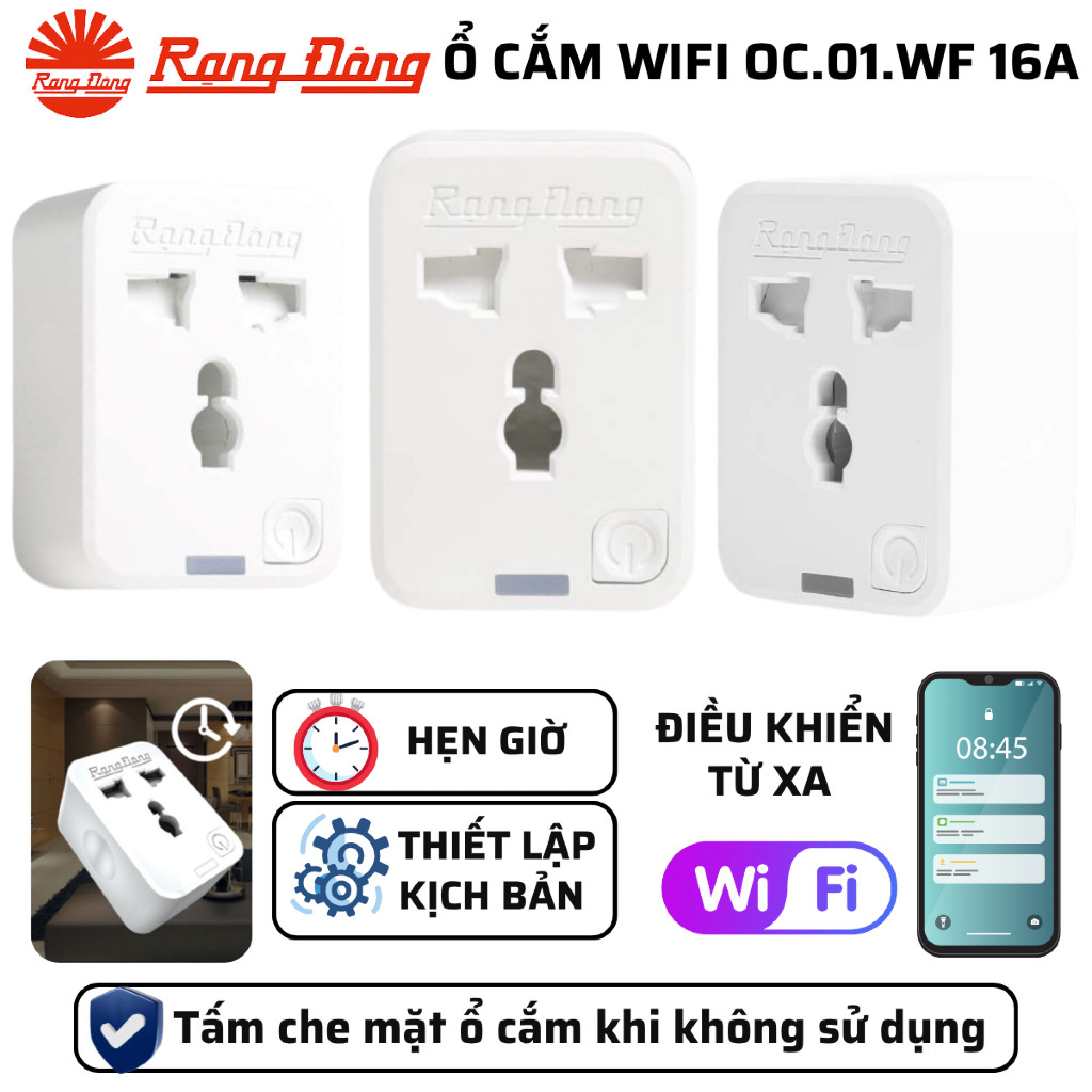 Ổ cắm đơn thông minh Rạng Đông kết nối Wifi OC01 điều khiển từ xa qua App - Hẹn giờ bật, tắt