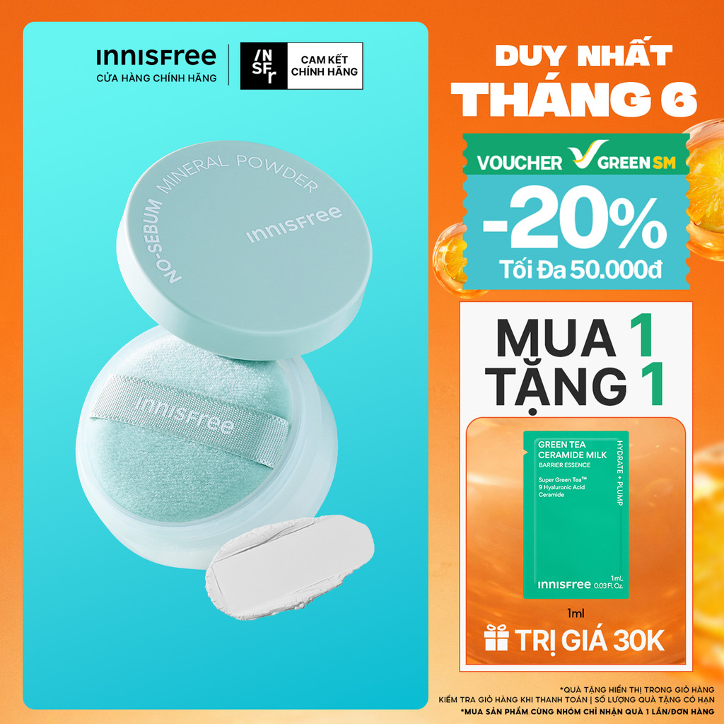 Phấn phủ bột kiềm dầu, mịn lì lâu trôi INNISFREE No Sebum Mineral Powder 5g