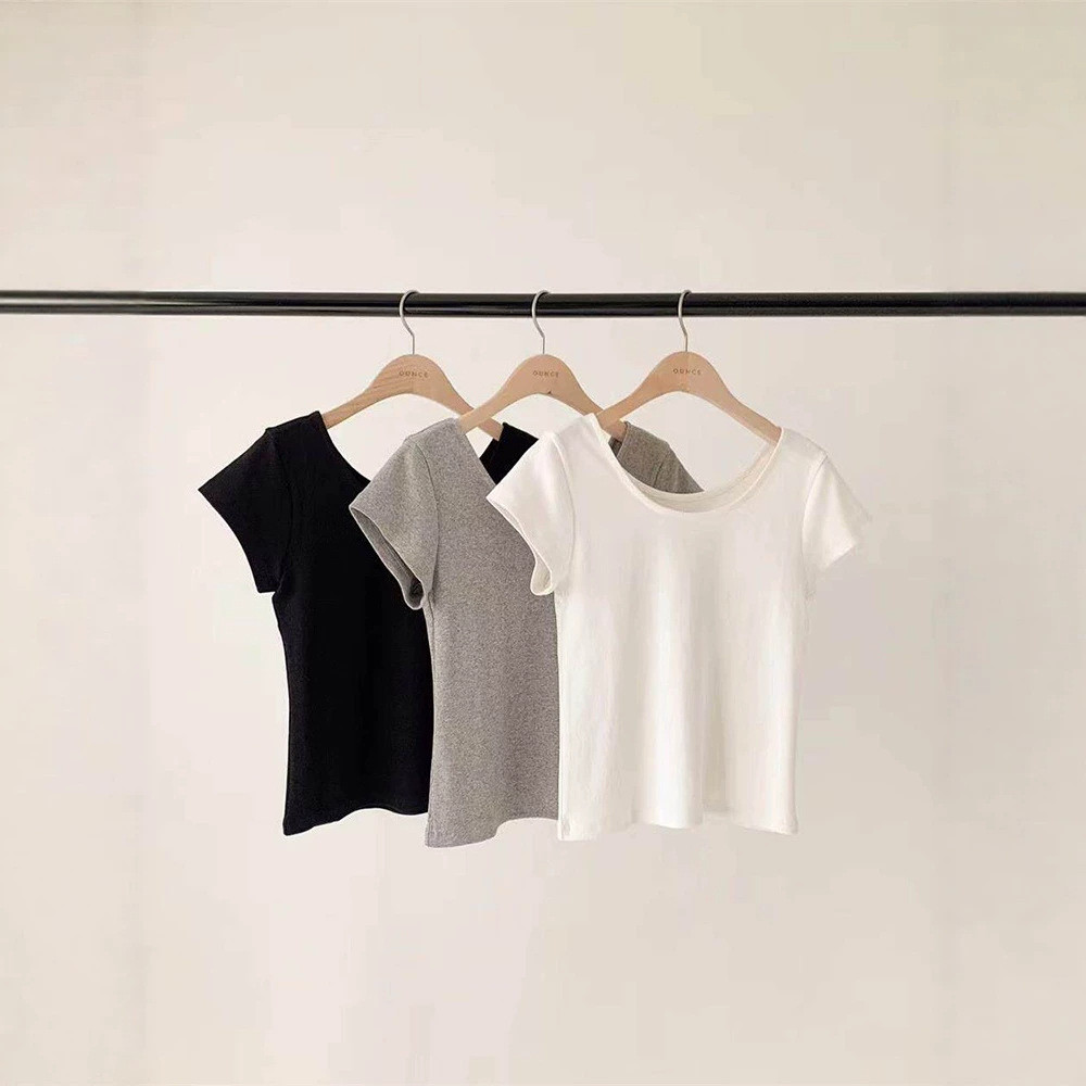 [SR-STUDIO] Áo thun cổ chữ U ounce Slim-fit Slimmer Nhìn ngắn tay nữ 2026 QXVR