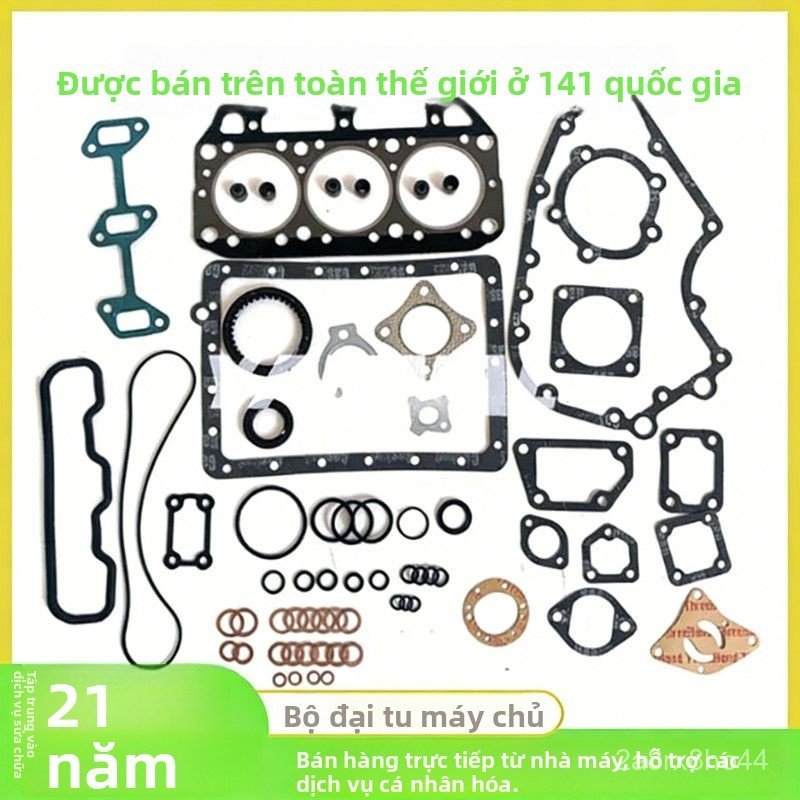 Bộ đại tu động cơ Yanmar 3D74 3TNE74 3D74E trọn bộ gioăng mặt máy phụ tùng bền bỉ chính hãng