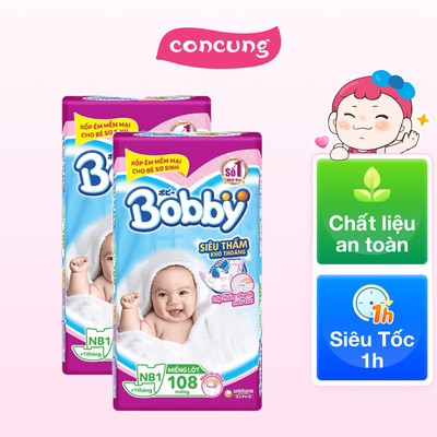 Combo 2 gói Miếng lót Bobby size Newborn 1 108 miếng (dưới 5kg)