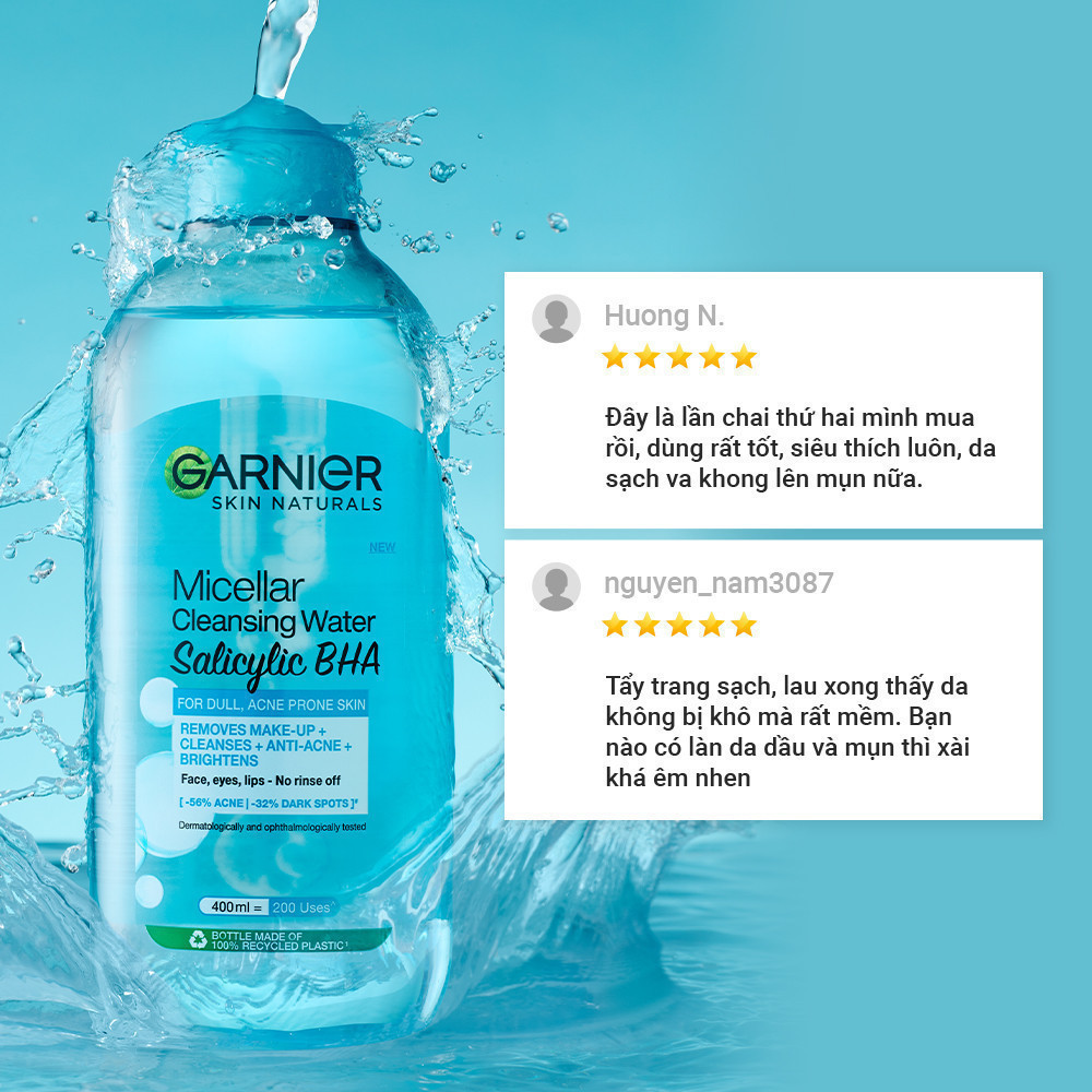 Bộ 2 Nước tẩy trang Garnier Cho Da Dầu Mụn Salicylic BHA Micellar 400ml x 2 (mới) | BigBuy360 - bigbuy360.vn