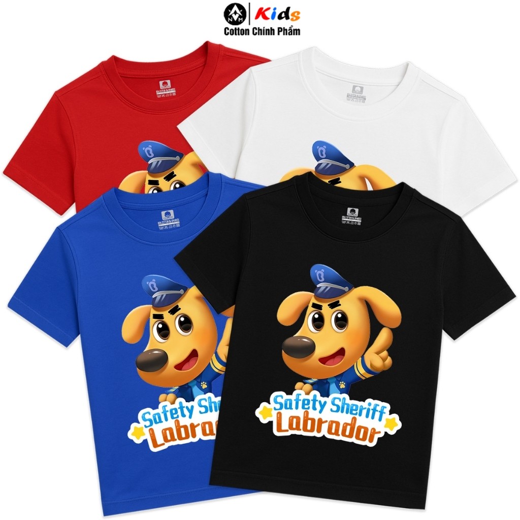 Áo thun COTTON cho bé SAFETY SHERIFF LABRADOR, size từ 7 - 60kg, 4 màu áo, 95% Cotton 5% Spandex, áo