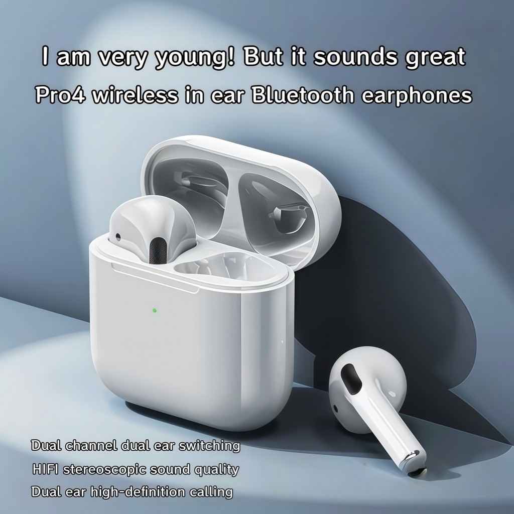 Tai nghe Bluetooth Pro4 không dây đích thực trong tai, âm thanh vòm, micrô giọng nói trong suốt để gọi điện