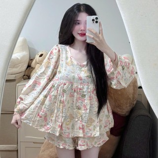  Đồ bộ tole nữ  đồ bộ nữ mặc nhà quần ngắn tay dài dáng babydoll PLS456 