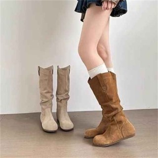 Mùa Thu Đông Da Lộn Retro Mũi Tròn Tay Dày Ống Cao Thời Trang Giày Bốt Thời Trang Thoải Mái Thường Ngày Mặc Ngoài Trời Chống Trơn Trượt Chống Mài Mòn Không Đầu Gối