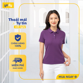   Áo polo nữ s.cafe basic YODY vải cafe dệt hình tổ ông siêu thấm hút mát mẻ APN6254