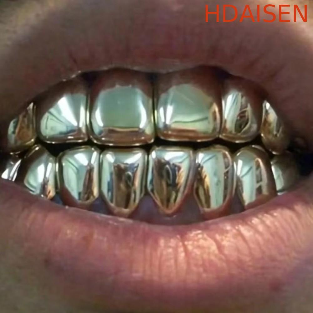 HDAISEN Răng Grillz Top Đáy Bộ, Bóng Chống Trơn Trượt Răng Grillz Mũ, Thời Trang Sáng Bóng Răng Bạc 