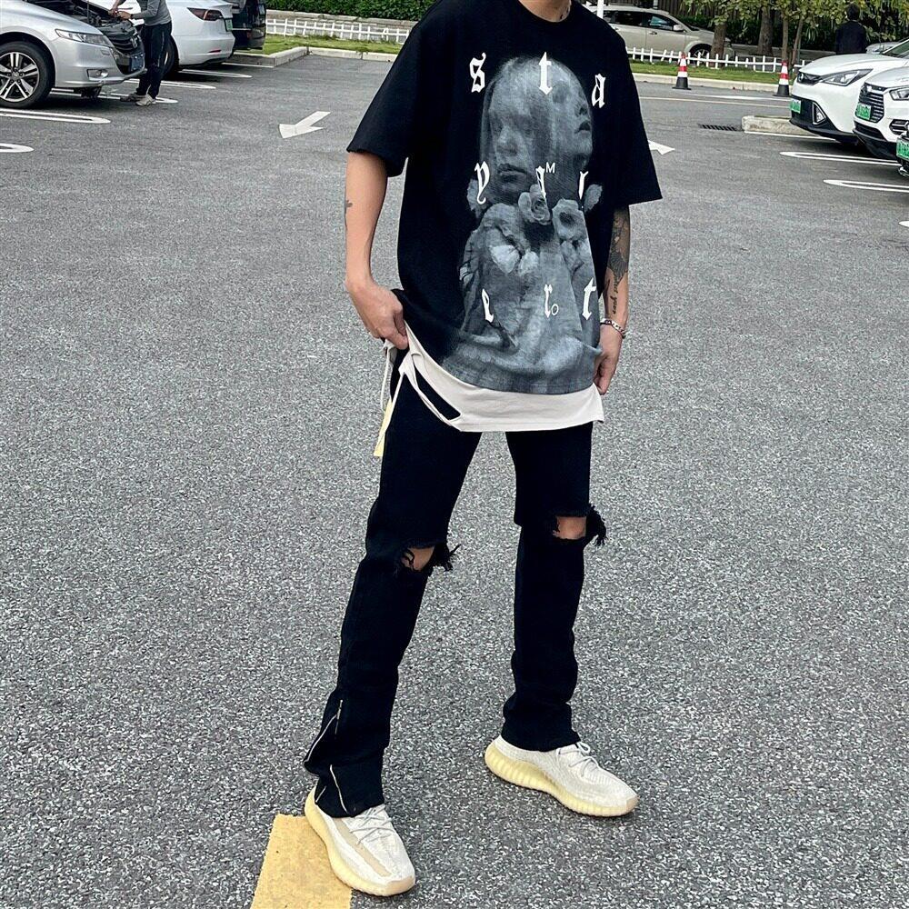 Phong Cách Mỹ FOG Retro Đen Phố Cao Cấp Rách Quần Jeans Slim-fit Quần Ống Thẳng Nam ins Ôm Hơn Nhìn 