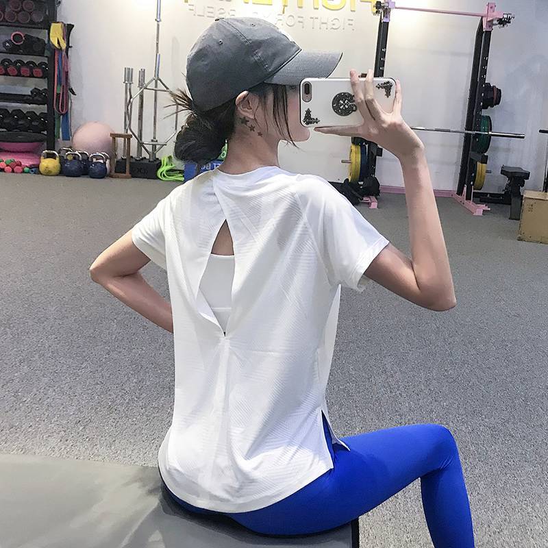 Workout Clothes Women's Summer Quick-Drying Short-Sleeved Sports T-shirt Thin Hollow Loose Running Y