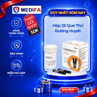 Hộp 25 que thử đường huyết caresens n sử dụng ít mẫu máu, không cần chip code