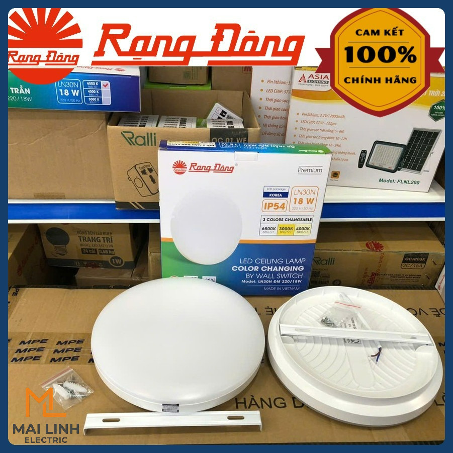 (Rạng đông) Đèn Led ốp nổi trần Tràn Viền (Tròn) 18W - Đổi 3 Màu - Đường kính 220mm - Bo viền -Mẫu D