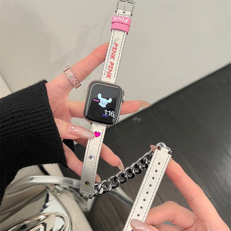 Thích hợp cho Applewatch Apple S98 Watch y2k Dây đeo chuỗi tròn đôi màu mới Đá quý iwatch UGSM thế h