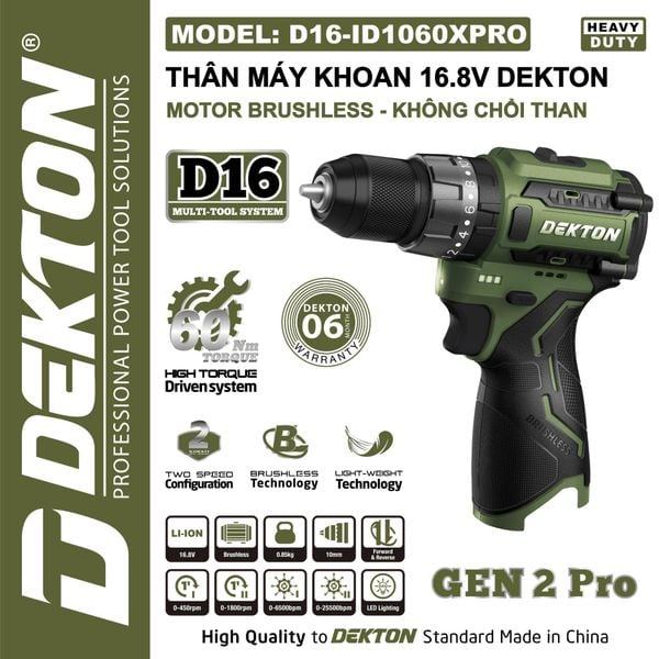 DEKTON thân máy khoan pin 16.8V (60Nm) D16-ID1060XPRO