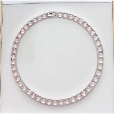 Chuỗi Đeo Cổ Mix Bi Bạc Ngọc Trai Màu Hồng Phấn 9ly - Ngọc Trai Trường Thịnh