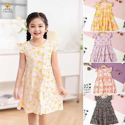 Váy Đầm cotton Bé gái LITIBABY tay cánh tiên 3 tầng size 11kg - 33kg