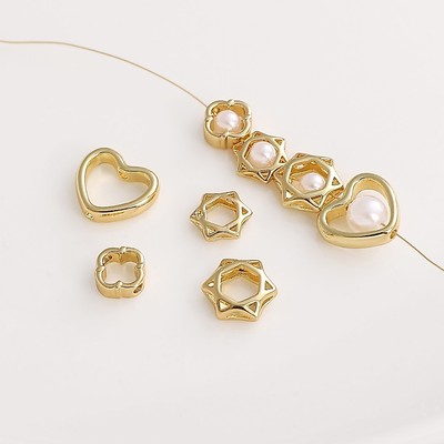 1 Chiếc Đồng Rỗng Hạt Vòng Tròn 14K Vàng Hexagram Ngôi Sao Miếng Đệm Hạt Cho Bông Tai Mặt Dây Chuyền Tự Làm Trang Sức Làm Phụ Kiện