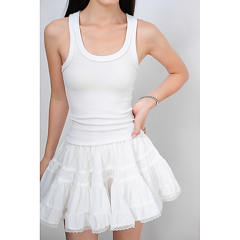 RUBIES Cloudy Skort - Váy Quần Nữ Vải Cotton Phối Ren Cạp Trễ Dáng Xòe Rộng