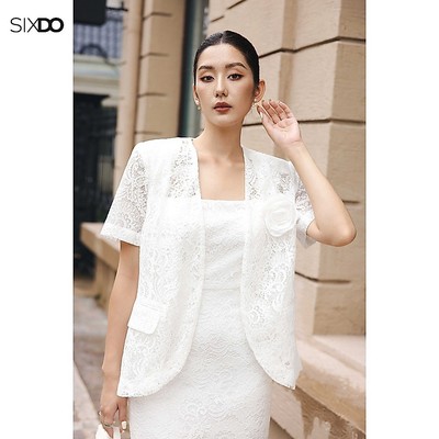 Áo vest nữ ren trắng SIXDO (White Lace Vest With Flower)