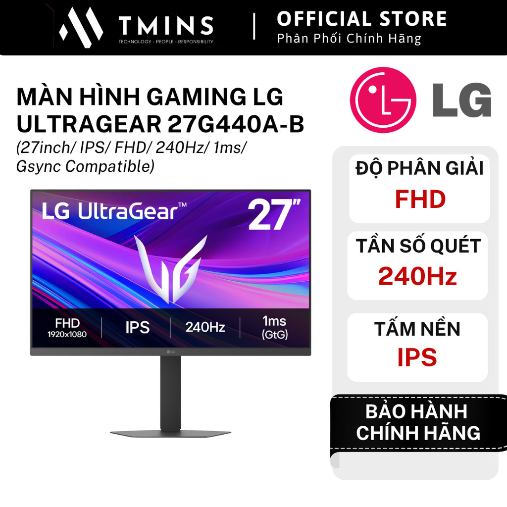 Màn hình Gaming LG UltraGear 27G440A-B (27inch, IPS, FHD, 240Hz, 1ms, Gsync Compatible)- Chính hãng