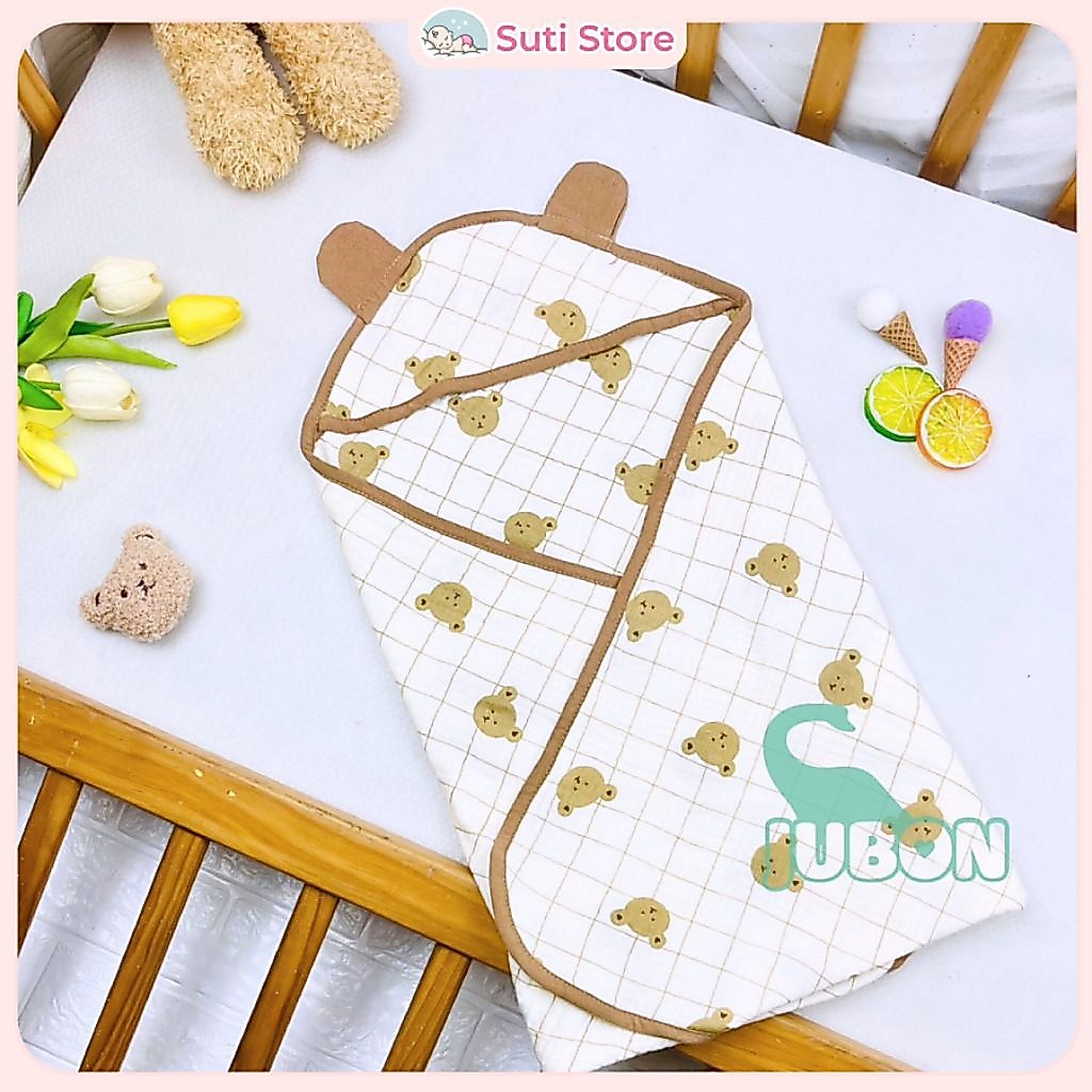 Ủ xô muslin / Choàng xô muslin 4 lớp Jubon tai gấu cho bé sơ sinh