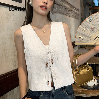 (Kỳ nghỉ) Lovito Áo ba lỗ đính cườm phía trước mùa hè / mùa xuân thông thường dành cho nữ L125AD291