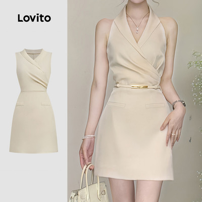(thanh lịch) Lovito  Váy Trắng Mùa Xuân/Hè Có Khóa Kéo cho Nữ L178LD037