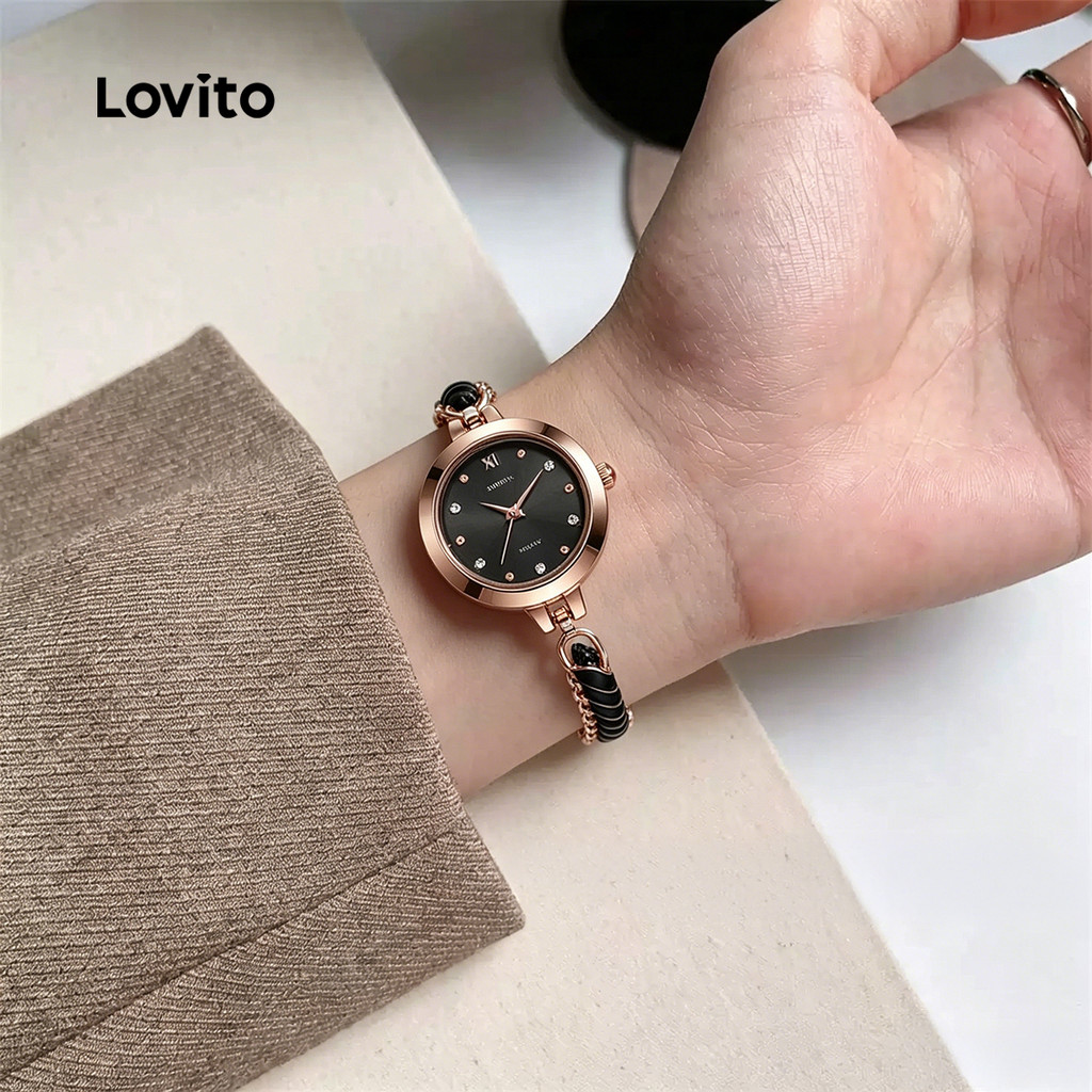 (New Arrival) Lovito  Đồng hồ thạch anh thanh lịch mặt đính đá flash QWFB123FX004 | BigBuy360 - bigbuy360.vn
