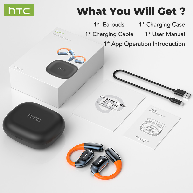 Tai nghe không dây dịch thời gian thực thông minh HTC NE12 Al Bluetooth 6.0 Dịch 134 ngôn ngữ Màn hình LED Tai nghe doanh nghiệp có Mic Tai nghe OWS IPX5 chống nước có micrô | BigBuy360 - bigbuy360.vn