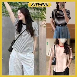 Áo thun nữ cộc tay babytee áo phông nữ kẻ ngang form vừa chất cotton mềm mát A52 SUTANO