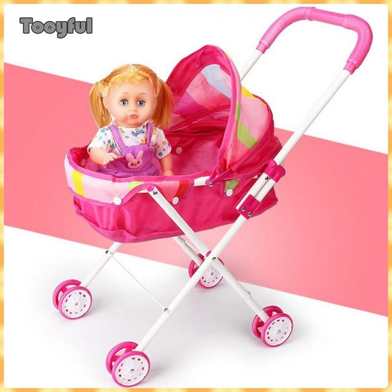 Tooyful Nhà Búp Bê Mầm Non Đồ Chơi Nội Thất Mini Bé Búp Bê Pram Xe Đẩy Playsets Đồ Chơi