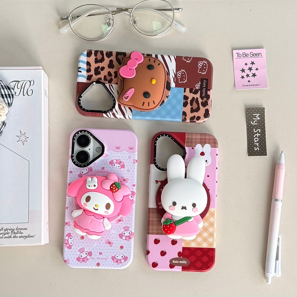 Ốp điện thoại cứng hình mèo Kitty Rabbit My Melody Stand cho Apple IPhone 16 15 14 13 Pro Max