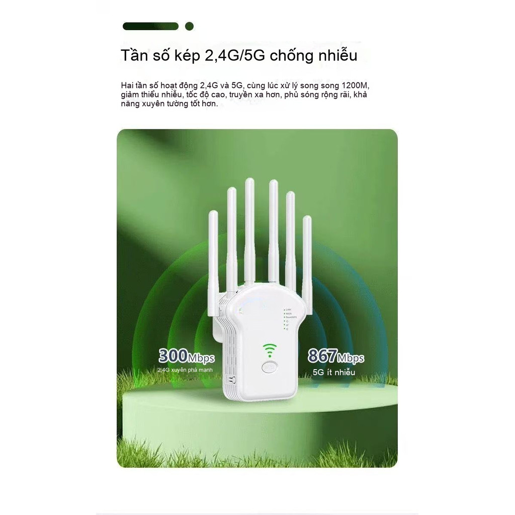 【SALE MẠNH】Kích wifi 6 râu 5G công suất 1200Mbps 2.4G 300Mbps Mở rộng sóng router phát wifi xuyên tường mạnh | BigBuy360 - bigbuy360.vn