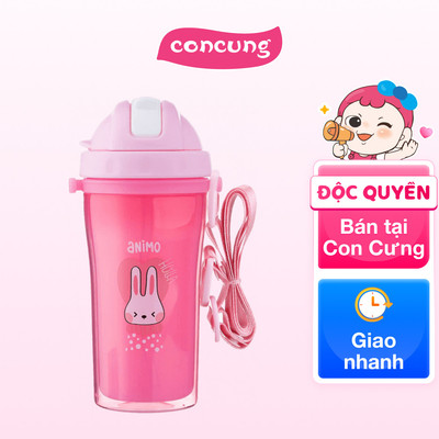 Bình tập uống cách nhiệt Animo (340ml, hồng, dây đeo, RK3415)