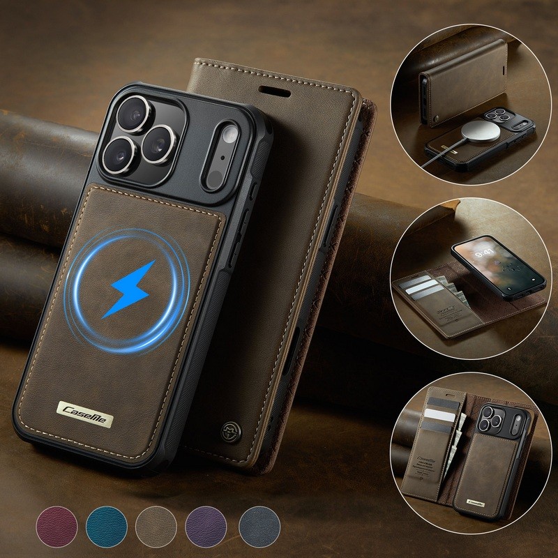 Caseme Thẻ Sang Trọng Khe Cắm Tiền 2IN1 Ví Có Thể Tháo Rời Từ Tính Da Flip Case Cho iPhone 17 Pro Ma