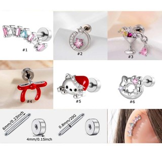  Cặp bông tai hình ngôi sao và nơ bằng thép không gỉ phù hợp với lỗ tai xoắn và stud 