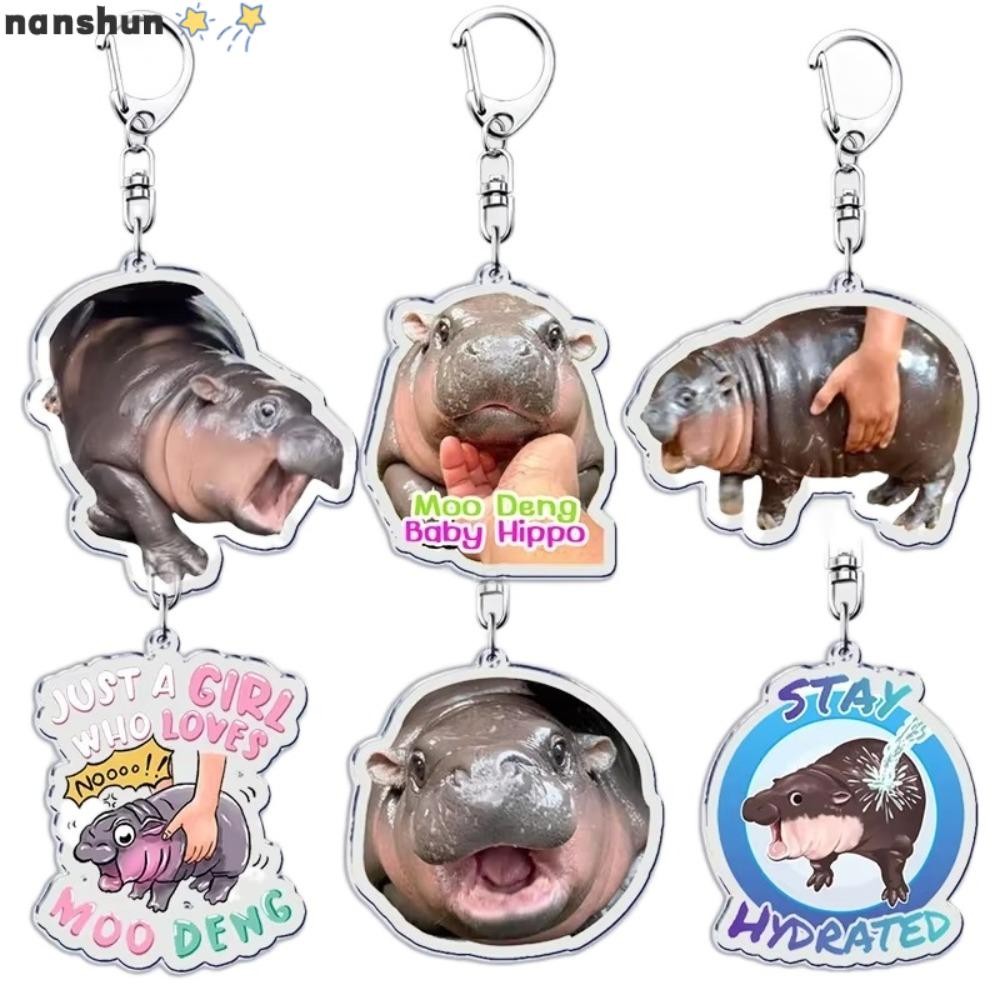 NASNSHUN Baby Hippo Móc khóa, Phim hoạt hình động vật MooDeng Hippopotamus Mặt dây chuyền Móc khóa, 