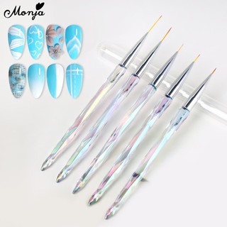 Monja 5 Chiếc Móng Tay Nghệ Thuật Lót Bàn Chải Bộ Aurora Acrylic Tay Cầm Sọc Pháp Lưới Sọc Vẽ Bàn Chải Vẽ Tranh Đường Hoa Bàn Chải DIY Dụng Cụ Làm Móng Tay