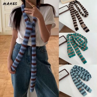  Khăn quàng cổ MAHES nữ bạc hà cotton dệt kim họa tiết sọc đen mỏng thời trang dạo phố 