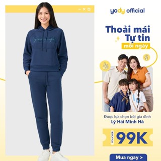 Bộ đồ nữ YODY set áo quần in chữ FOREVER YOUNG vải nỉ ấm áp, mềm mại, co giãn nhẹ BTN7005