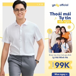 GIẢM 10%⚡ Áo sơ mi nam Yody cộc tay chất liệu nến dáng slim fit cộc tay có túi ngực SNM5005